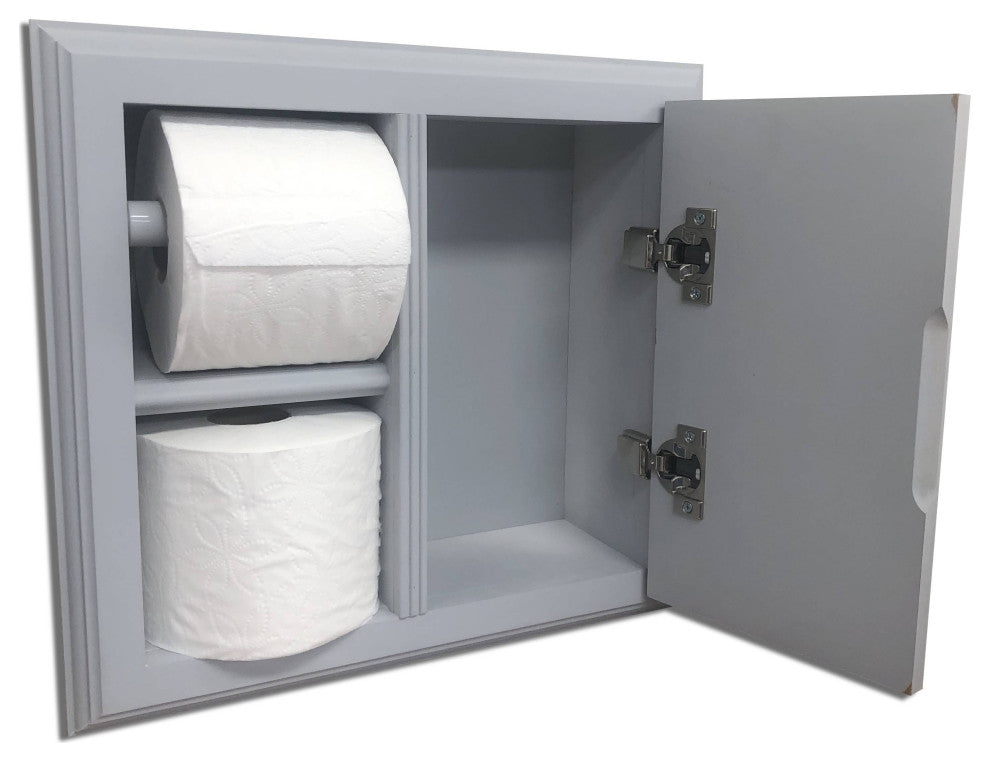 Hyacinth Wood Recessed Toilet Paper Holder With Storage 14x12.75, Primed Gray
