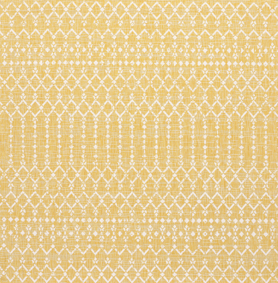 Ourika Moroccan Geometric Indoor/Outdoor Rug, Yellow/Cream, 5' Square