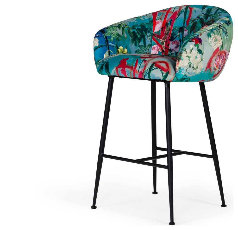 Modrest Roxann Contemporary Floral Velvet Bar Stool