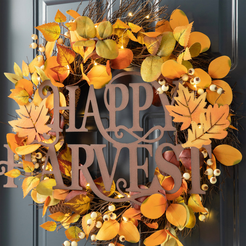 23.75"L Metal "HAPPY HARVEST" Wall Decor
