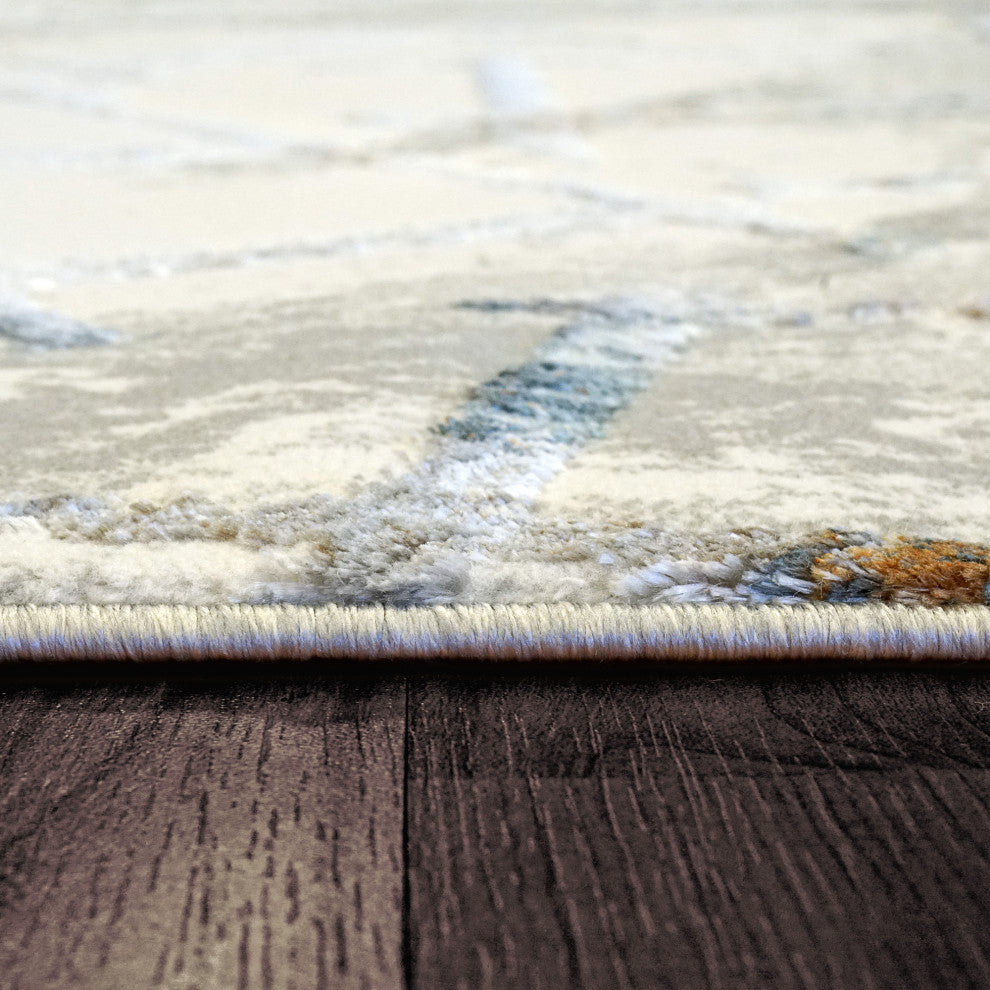 Dynamic Rugs Gold 7.10x10.10 Polyester Area Rug 1354-897 Cream/Silver/Gold