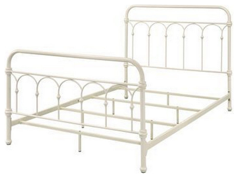 Benzara BM263589 Metal Full Size Bed With Rectangular Spindle Headboard, White