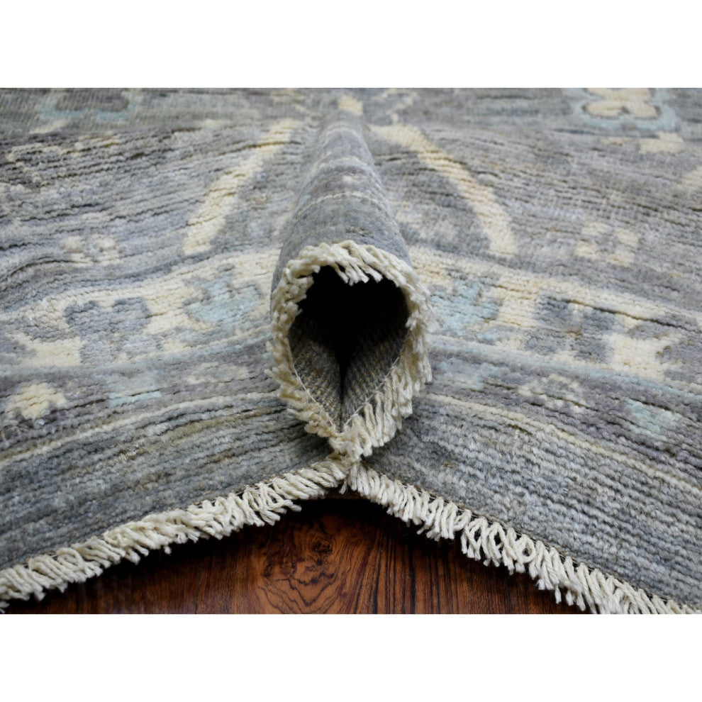 Gray, Hand Knotted Afghan Angora Oushak, Soft Wool Oversized Rug, 12'0"x15'2"