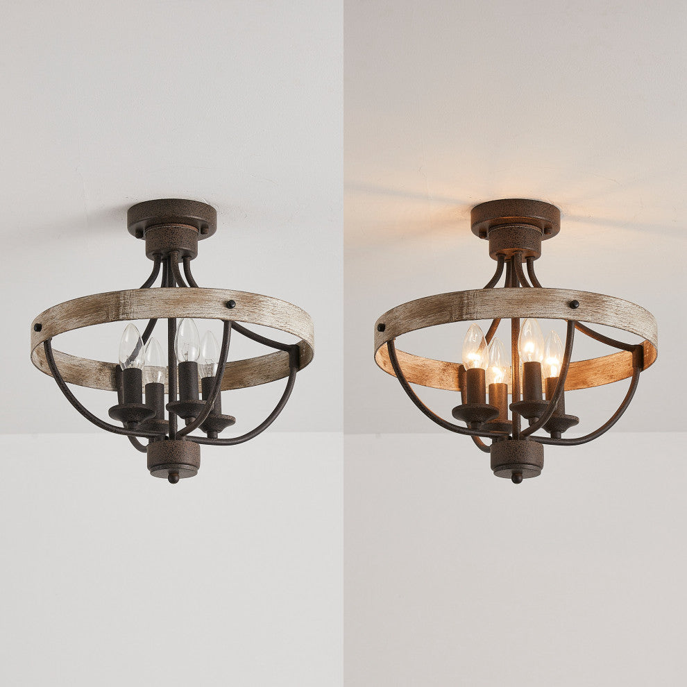 15.4 in 4-Light Industrial Flush Mount Ceiling Lighting