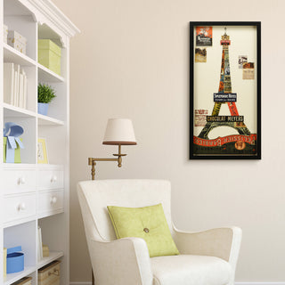 Eiffel Tower Collage Framed Graphic Wall Art Under Glass Handmade 33x17