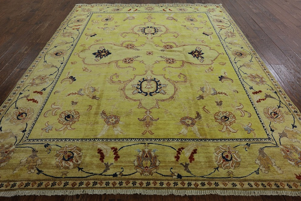 Golden Wash Signed Peshawari Chobi Hand-Knotted Wool Rug, 8'x10'