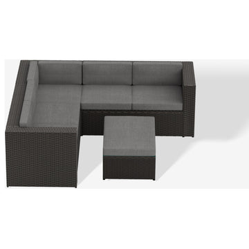 WestinTrends 6PC Outdoor Patio Wicker Sofa Sectional w/ Ottoman, Coffee Table, Coffee/Gray
