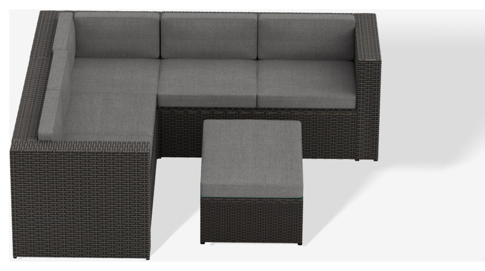 WestinTrends 6PC Outdoor Patio Wicker Sofa Sectional w/ Ottoman, Coffee Table, Coffee/Gray