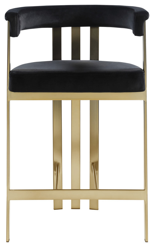 Marcello Upholstered Counter Stool, Black, Velvet, Brushed Brass
