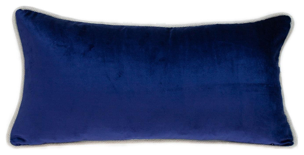 Reversible Royal and Aqua Lumbar Velvet Throw Pillow