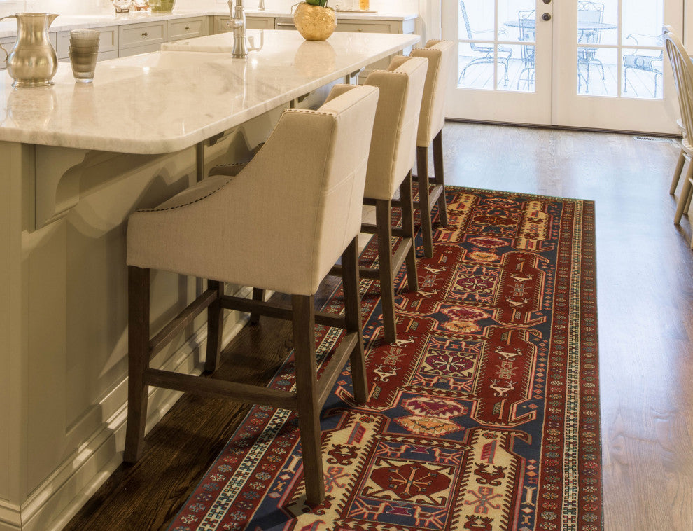 Fine Vintage Distressed Aprille Burgundy/Navy Runner, 3'7x9'4