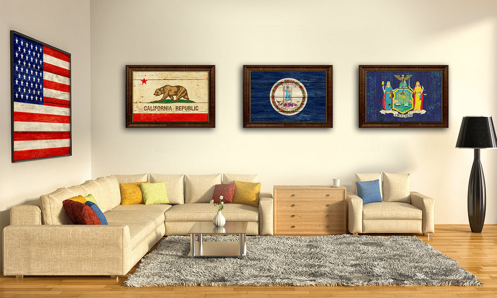 Virginia State Textured Flag Print With Brown Gold Frame, 23"x33"