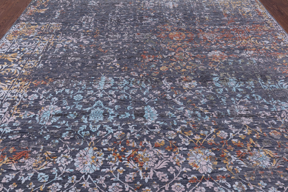 8' 11" X 11' 11" Modern Handmade Wool and Silk Rug Q8706