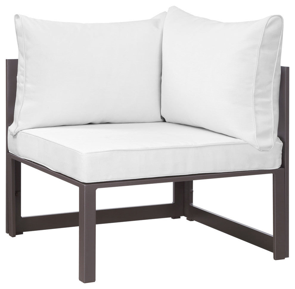 Modern Urban Contemporary Outdoor Patio Sectional Sofa Set, Brown White Fabric