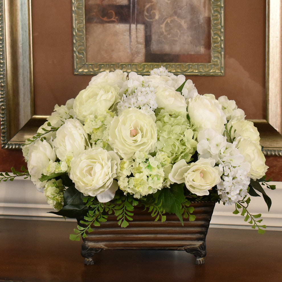 Cream and Green Silk Flower Arrangement