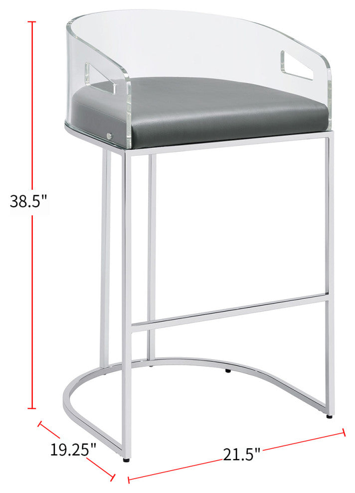 Set of 2 Bar Stool, Gray and Chrome