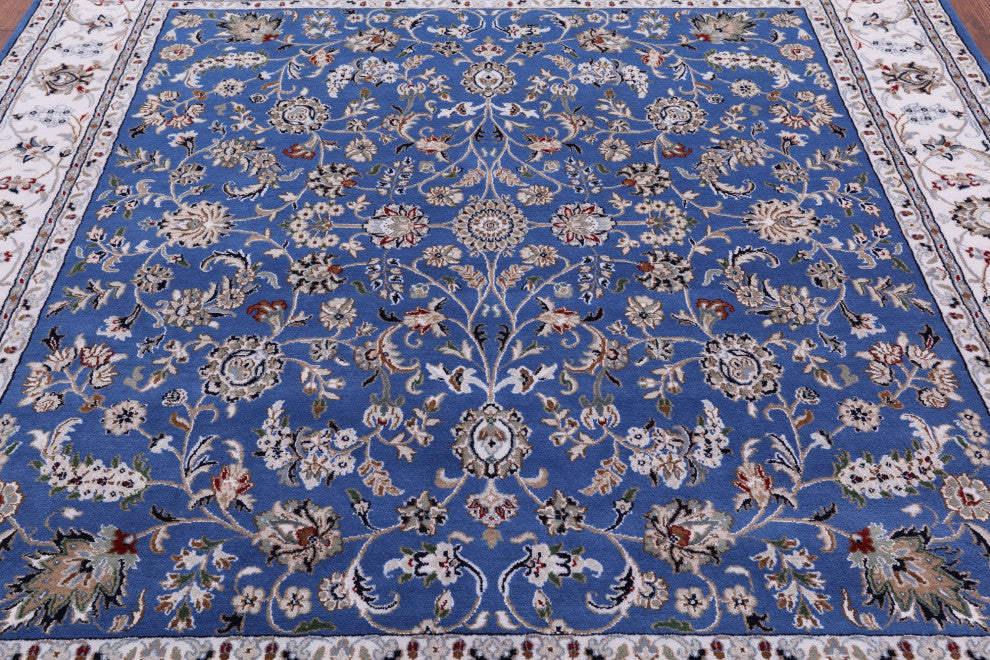7' Square Wool and Silk Persian Nain Hand Knotted Rug Q11620