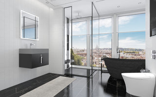 CastelloUSA Amazon 24" Wall Mounted Bathroom Vanity Set, Black, Gray Top, Brushed Nickel