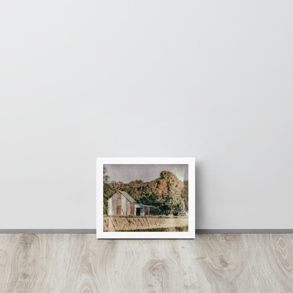 Patriotic Weathered Barn in Field Glass Plate Framed Photo Paper Wall Art Prints, White, 8" X 10"