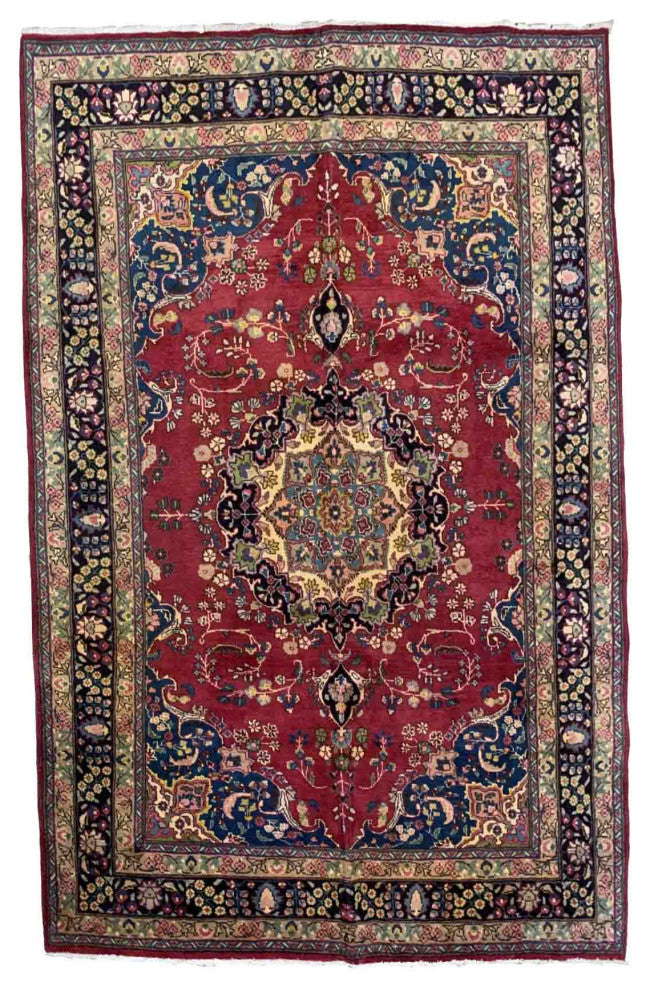 Handmade Vintage Persian Mashad Rug, 6.5'x9.9', 198cmx302cm 1950s
