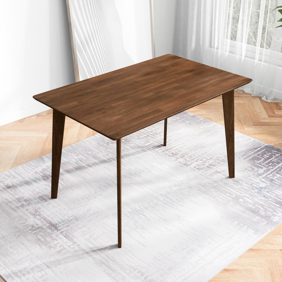 Abbott Mid-Century Modern Solid Wood Walnut Dining Table, W 29.5" X L 47" X H 29"