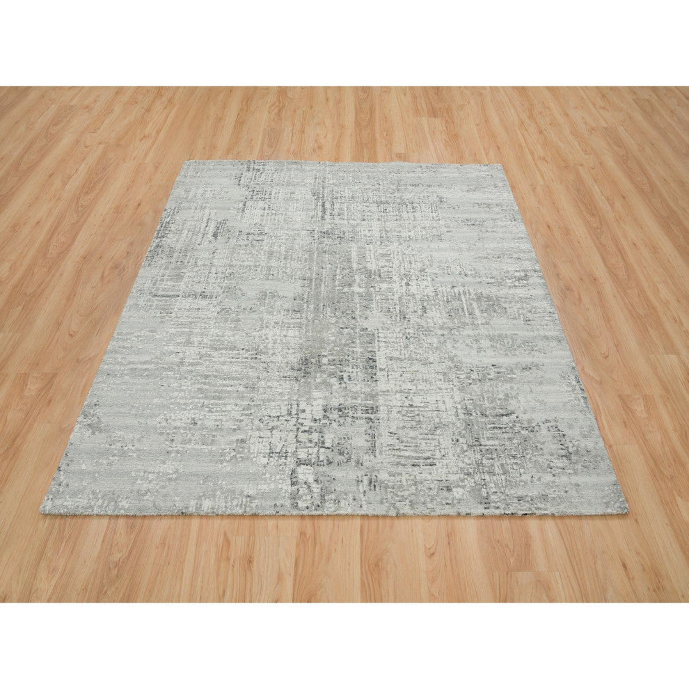 Light Gray Modern Design Natural Wool Hand Knotted Square Oriental Rug 6'2"x6'2"