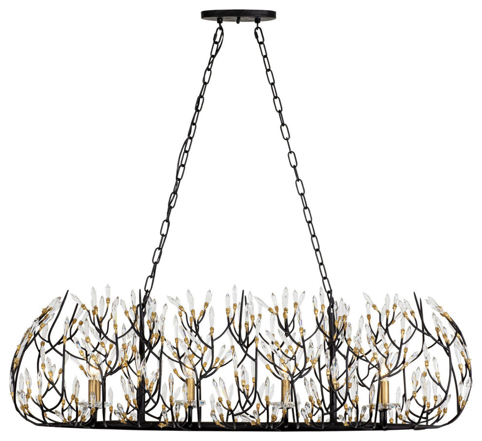 Bask 8-Lt Crystal Linear Pendant - Matte Black/French Gold
