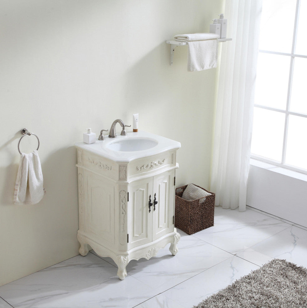 Bathroom Vanity, Antique White, 24", Single Sink