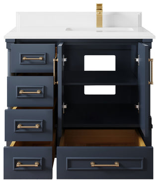 Aberdeen 36 Right Offset Bath Vanity in Hale Navy Blue  1.5" White Quartz