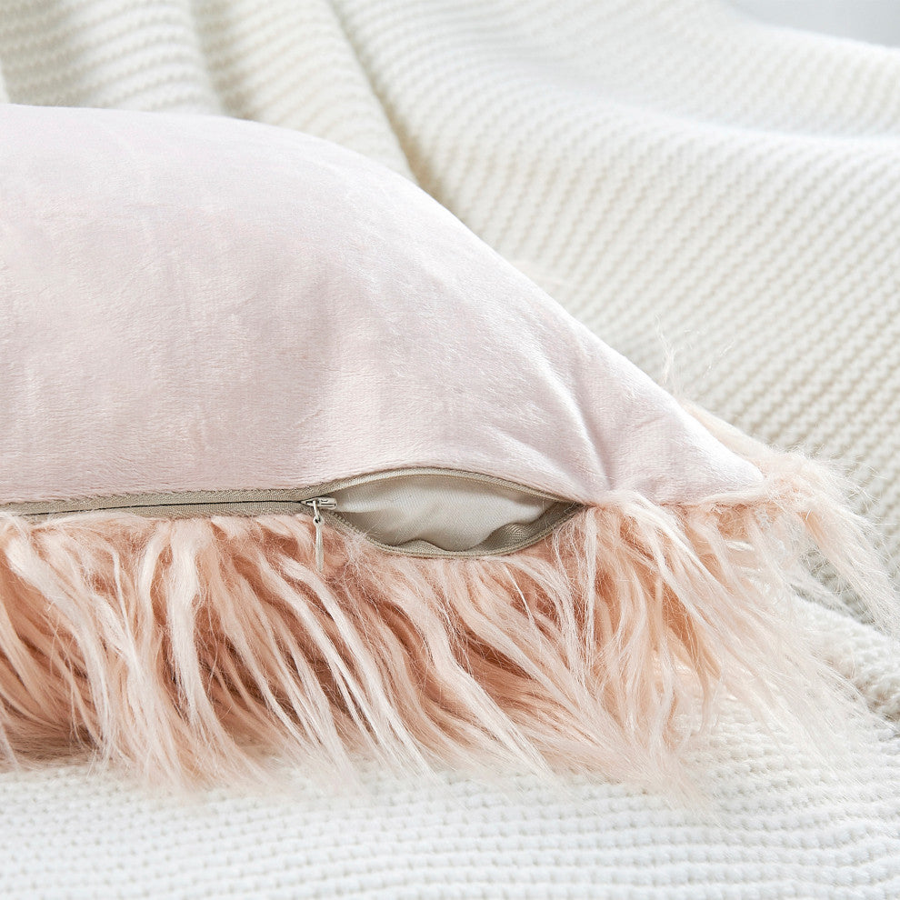Mongolian Faux Fur Pillow Shell Set, Rose, 26"x26"