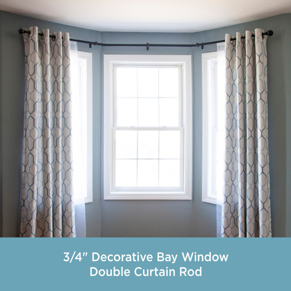 KenneyÂ® Bryce 3/4" Decorative Bay Window Double Curtain Rod, Black