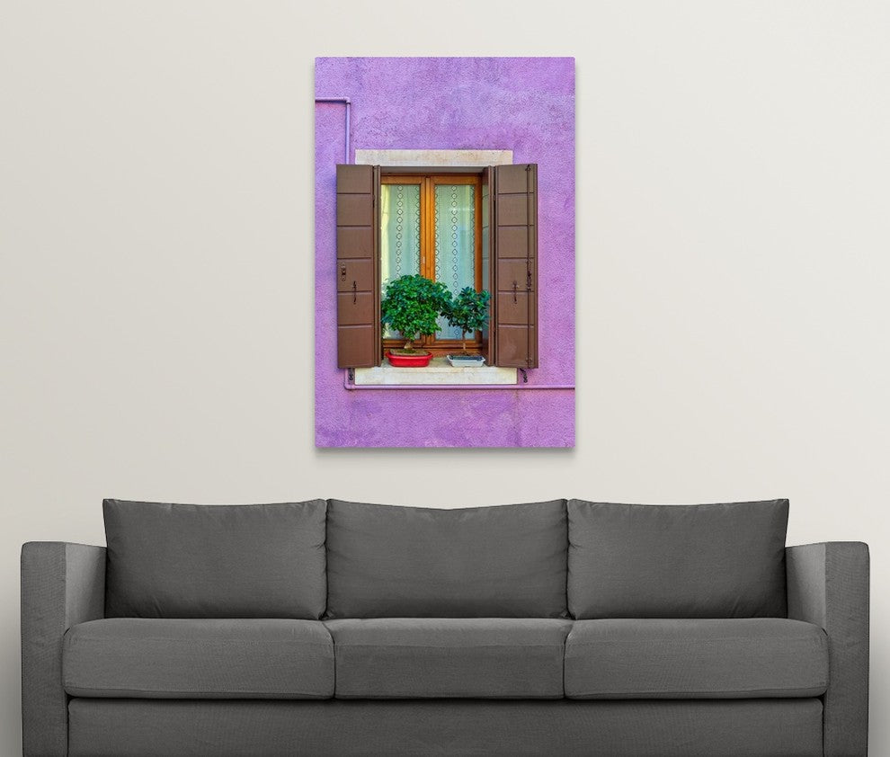 "Violet window in Venice" Wrapped Canvas Art Print, 32"x48"x1.5"