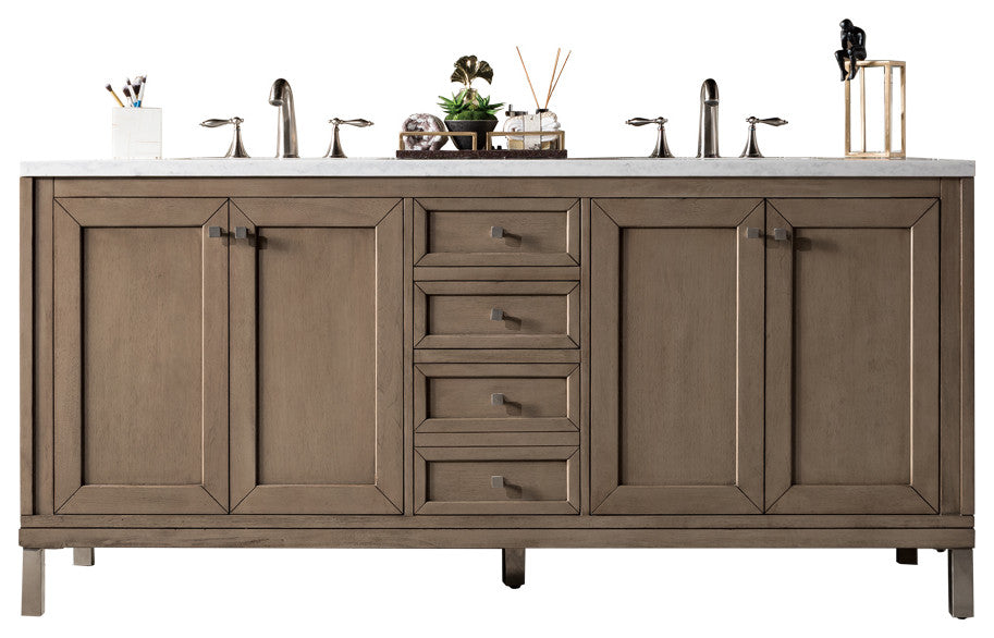 James Martin 305-V72-WWW-3AF Chicago 72" Double Vanity w/ Solid Surface Top