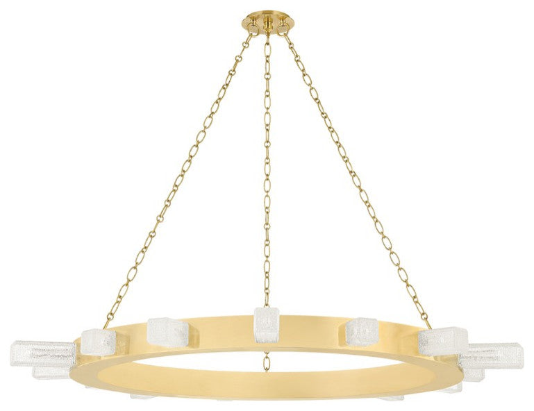 Citrine LED Chandelier, Vintage Brass