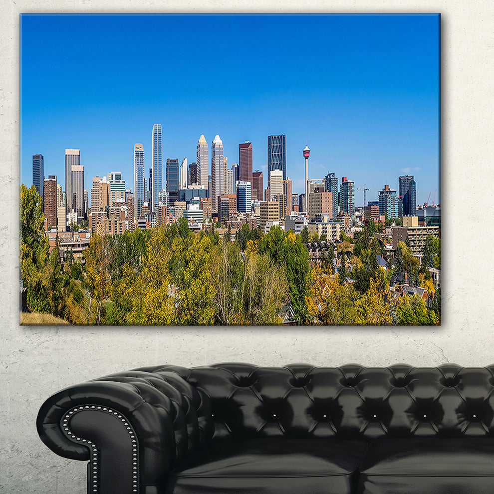 "Calgary Skyline With Blue Sky Photo" Cityscape Canvas Print, 40"x30"