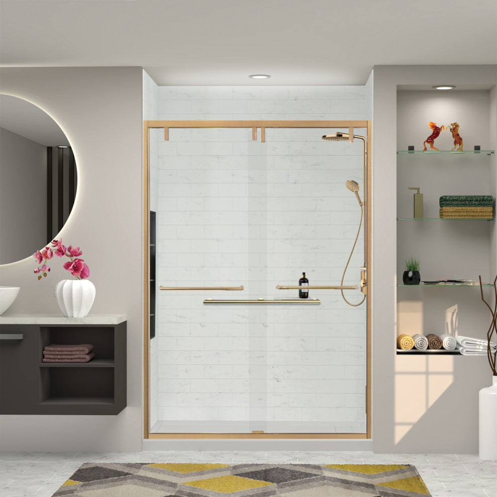 Eden 56-60" W x 80" H Shower Door, Clear Glass, Champagne Bronze, Turin
