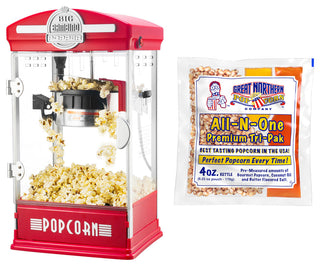 Popcorn Machine 4 Oz Kettle with 12 Pack of All-In-One Kernels and Accessories