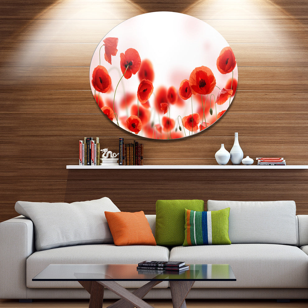 Poppy Flowers On Pink Background, Floral Large Disc Metal Wall Art, 23"