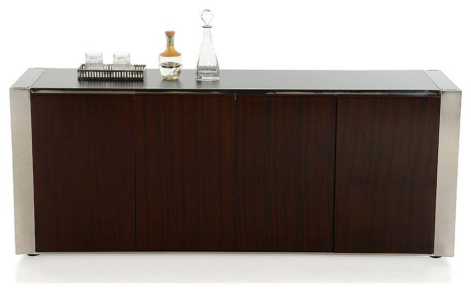 HomeRoots 32" Golden Veneer Glass and Steel Buffet