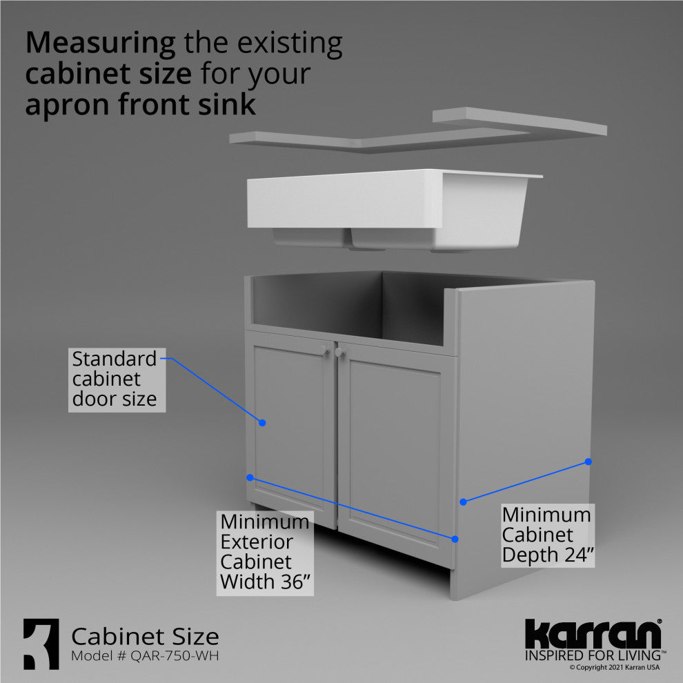 Karran Retrofit Farmhouse Quartz 34" Double Bowl Sink, White