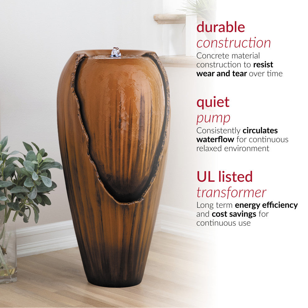 33" Tall Water Jar Fountain with LED Light, Brown