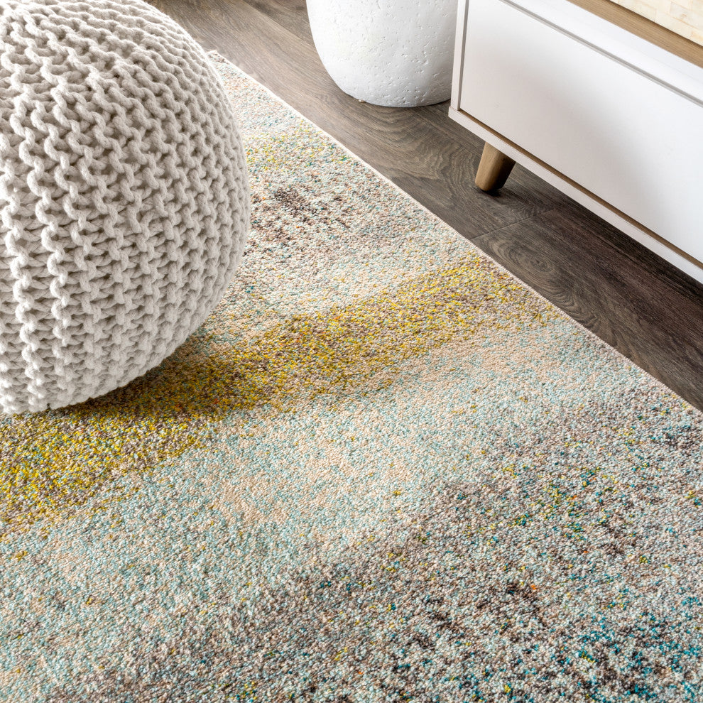 Contemporary POP Modern Abstract Vintage Area Rug, Cream/Yellow, 4 X 6