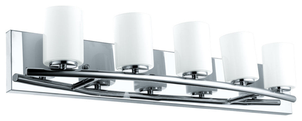 5x40W Bath Vanity Light With Chrome Finish and White Glass