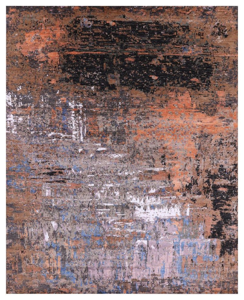 Wool and Silk Abstract Handmade Rug 8' 1" X 10' 1" Q8880