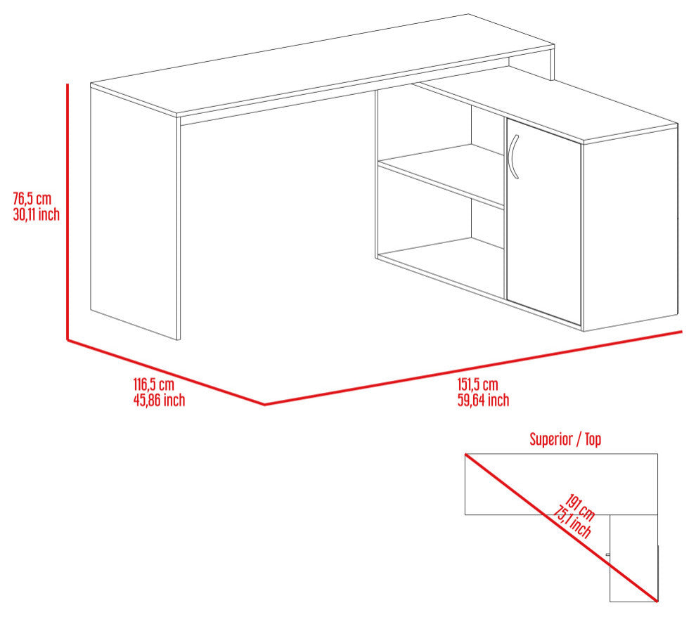 Boston L-Shaped Desk with Cabinet, 2 Inner Shelves, and 2 Outer Shelves, Light Oak
