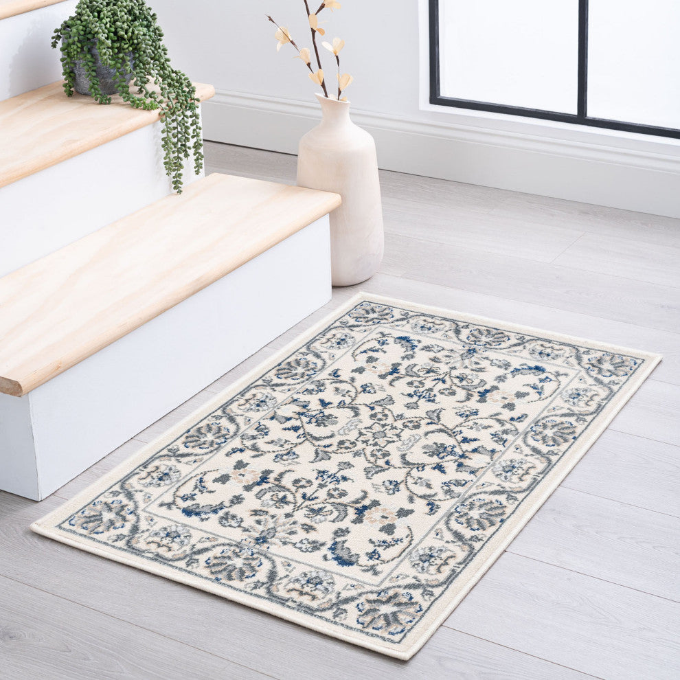 Tessie Traditional Floral Cream Scatter Mat Rug, 2'x3'
