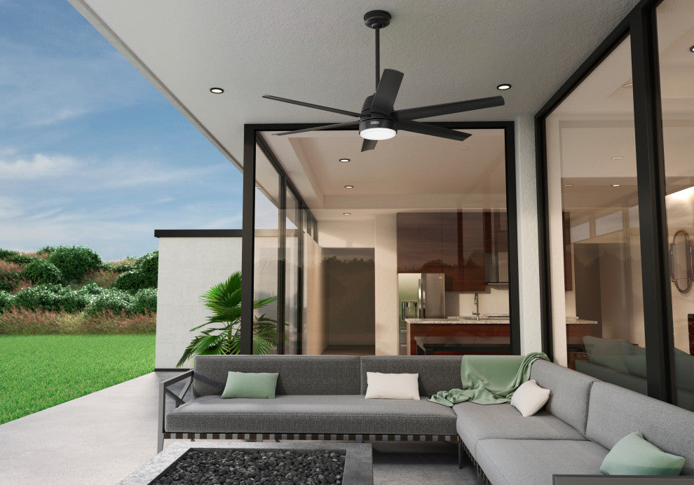 Hunter 60" Skysail Matte Black Wet Rated Ceiling Fan, LED Kit, Remote