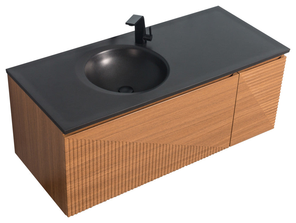 Simon  Wall Mount Vanity With Integrated black Sink, 48"
