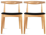 Set of 2 Modern Wooden Elbow Dining Chairs With PU Leather or Beige Fabric Seat, Natural