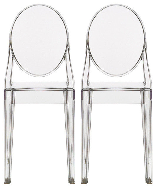 Ghost Style Transparent Side Chairs No Arms With Solid Back Dining Room Set of 2, Clear, Set of 2